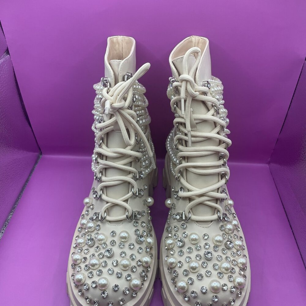 AZALEA WANG PEARL COMBAT BOOTS (7.5) - Picture 3 of 12